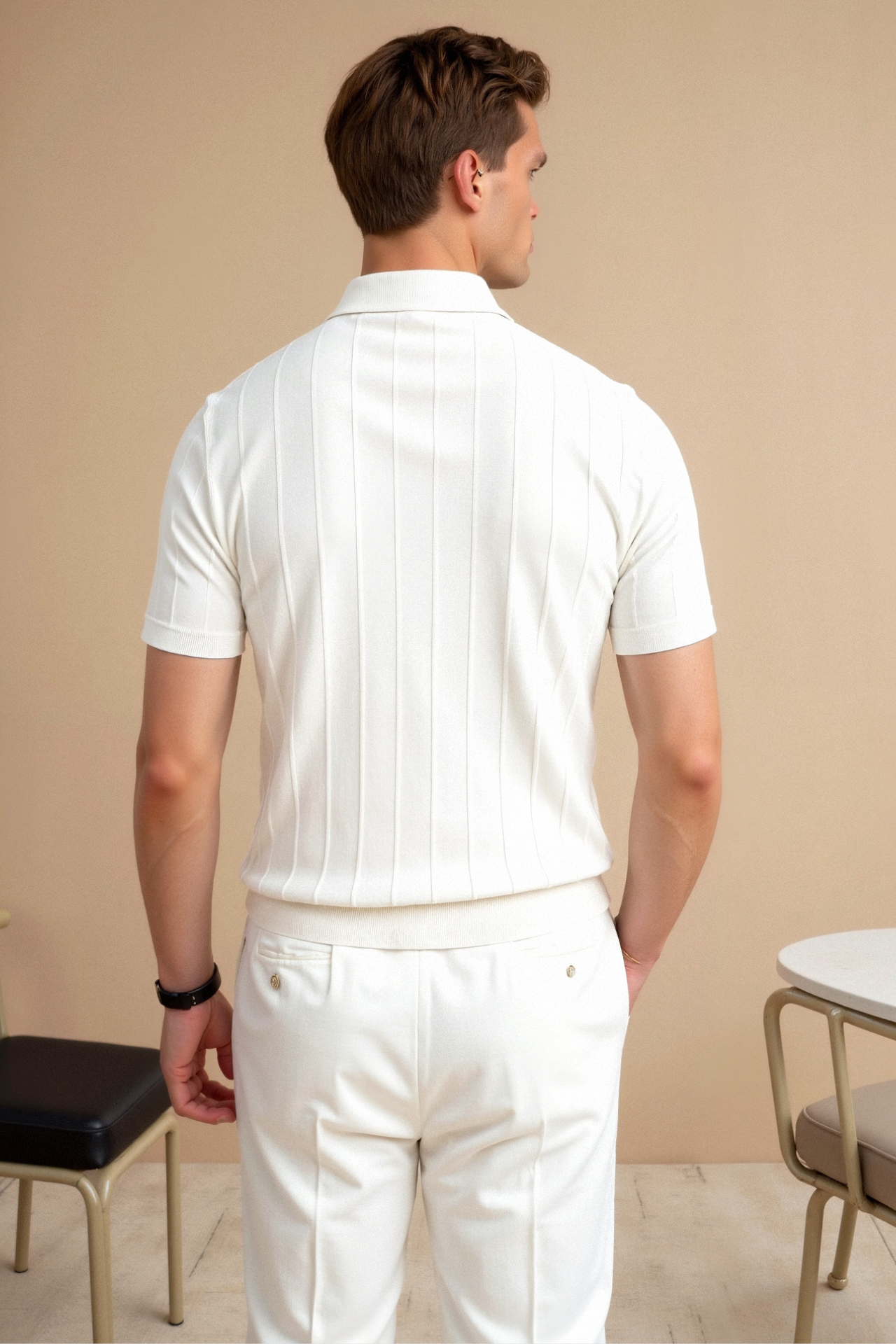 Old Money Vertikal Gestreiftes Schickes Button-Up Polo T-Shirt