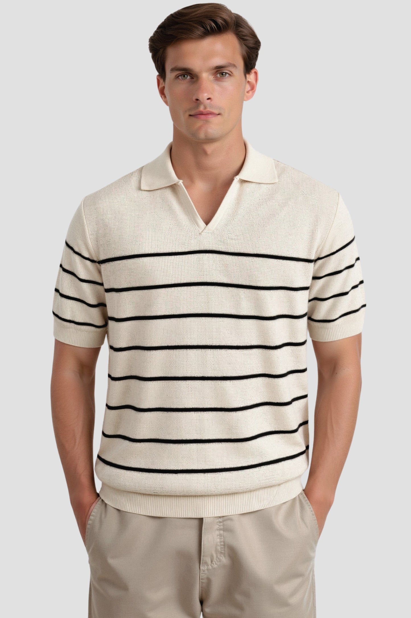Old Money Casual Kurzarm Strick Hochstretch Polo T-Shirt